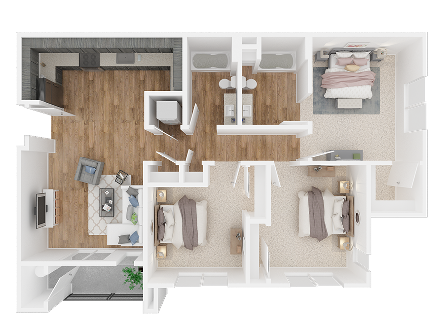 Sky Mountain by Vintage | Three bedrooms Two bathrooms 3D floor plan 3X2 units available for rent at Sky Mountain by Vintage